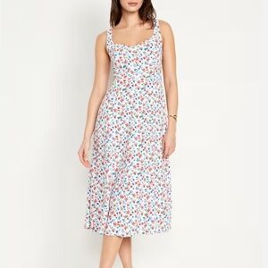 Old Navy Linen Blend Fit & Flare Sleeveless Midi Dress Americana, Size S